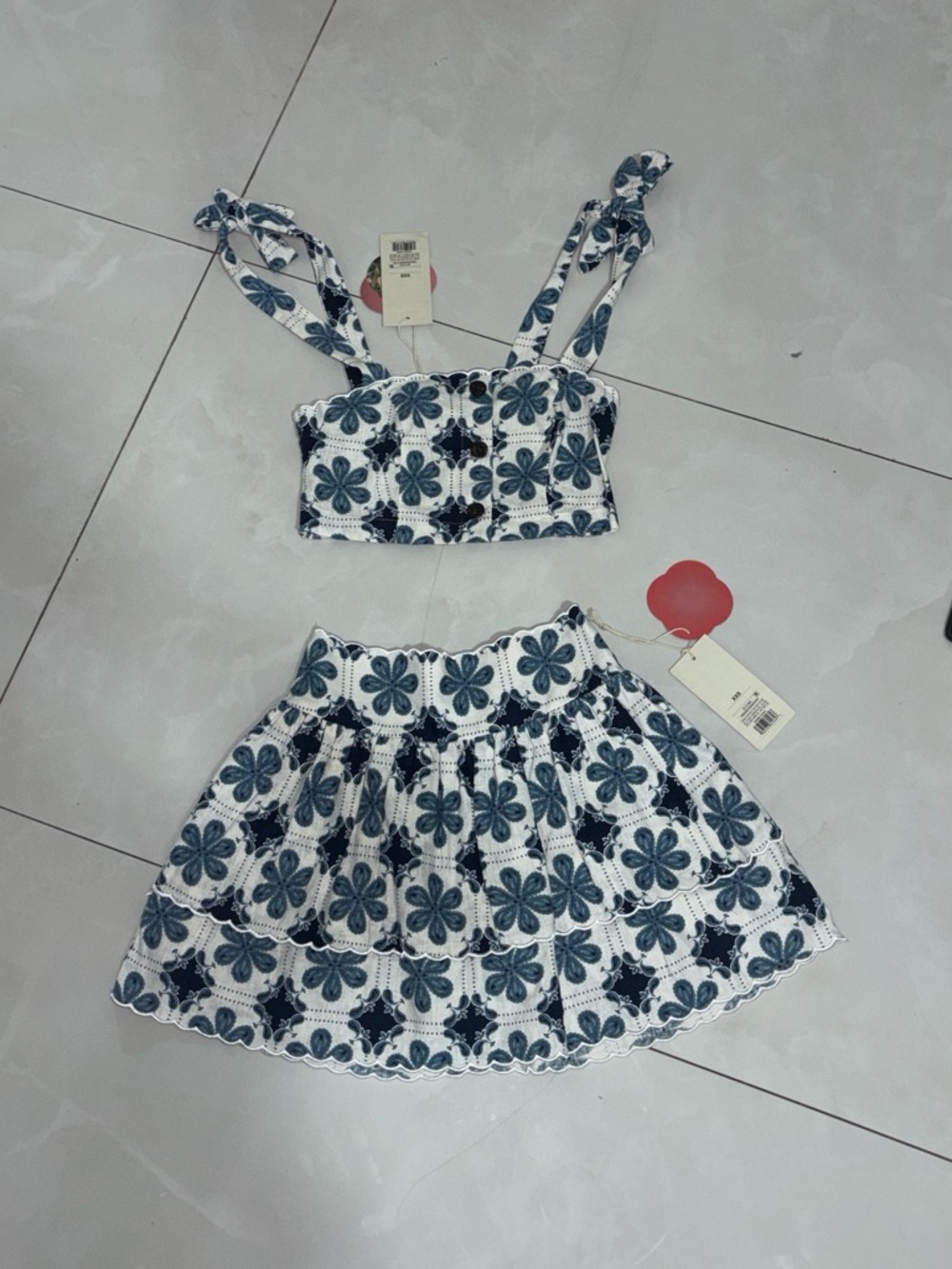 Agua Bendita Blue & White Floral Smocked Two-Piece Set